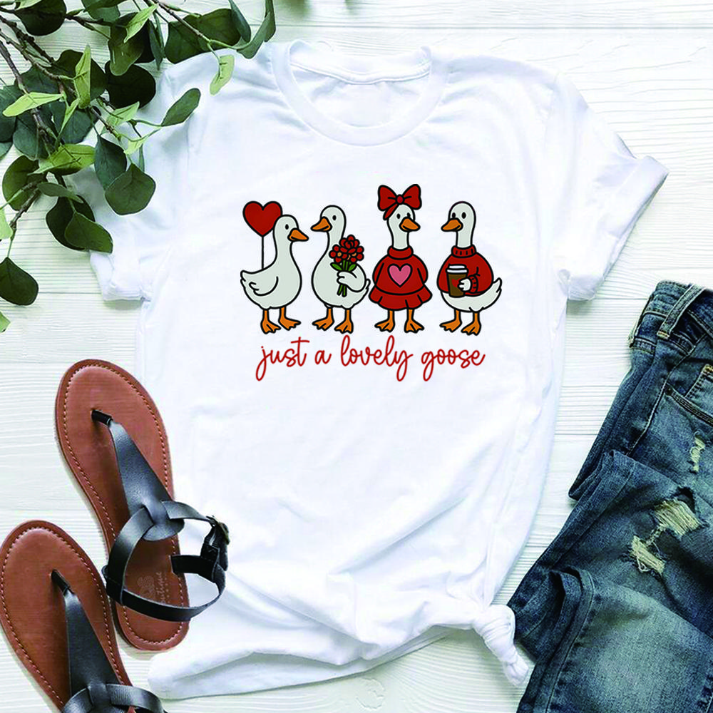 Cute Lovely Goose Coquette Tshirt Valentine Goose Shirt Duck Valentines Shirts Silly Goose Shirts Unisex Short Sleeves Tops S