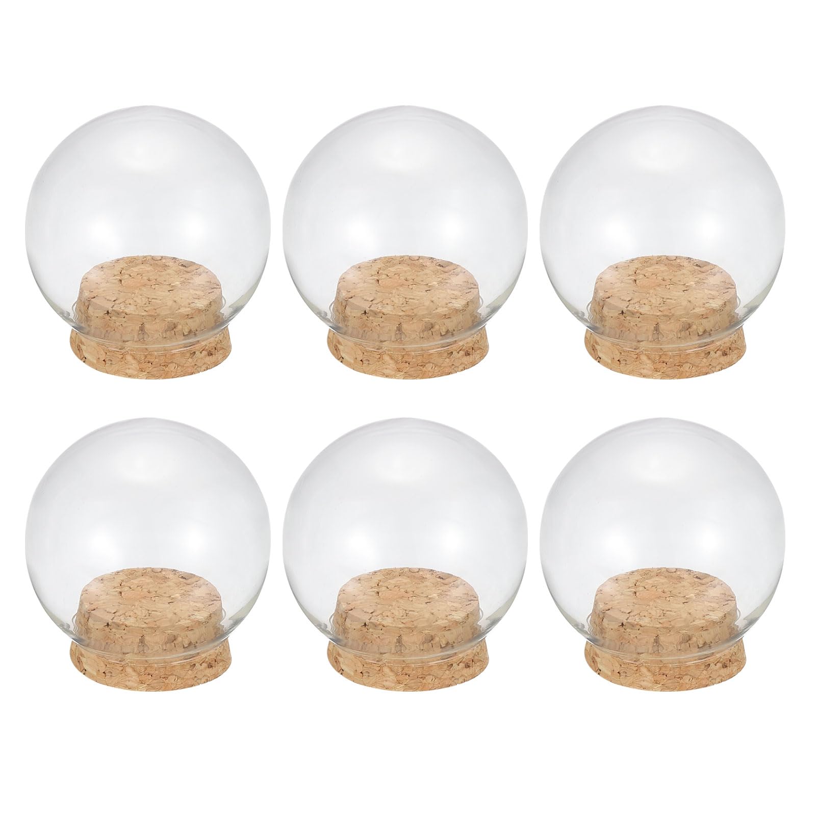 PATIKIL 6-Pack Round Cloche Glass Dome Glass Bell Jar Display Case with Cork Base, 43 x 70 mm