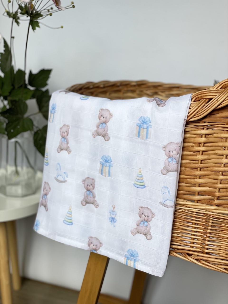 

Муслинова пелюшка “Ведмедики” 100/120 cm білий