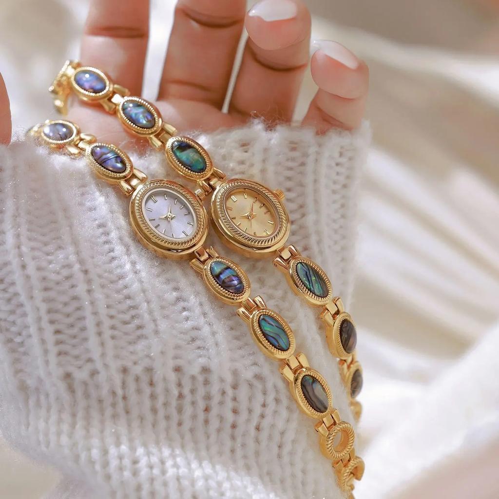 Woman Colorful Shell Vintage Wristwatch Bracelet Dial Analog Quartz Watch Clock Girls Gifts