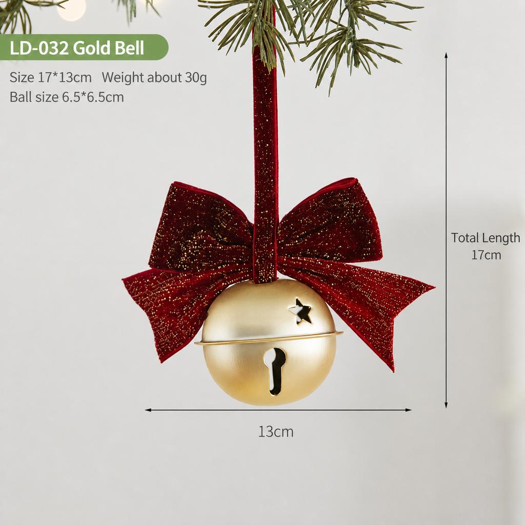 Semi-transparent PET Double Christmas Bells Hanging Ornament with Organza Bow, DIY Xmas Tree Decoration for Holiday Home Decor