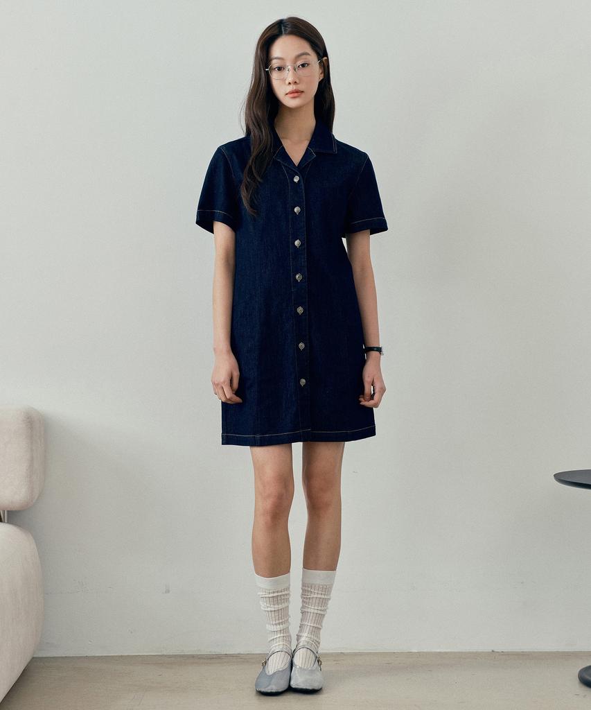 Mind Bridge Woman [W] Shirt-Style Collar Low Indigo Denim Dress