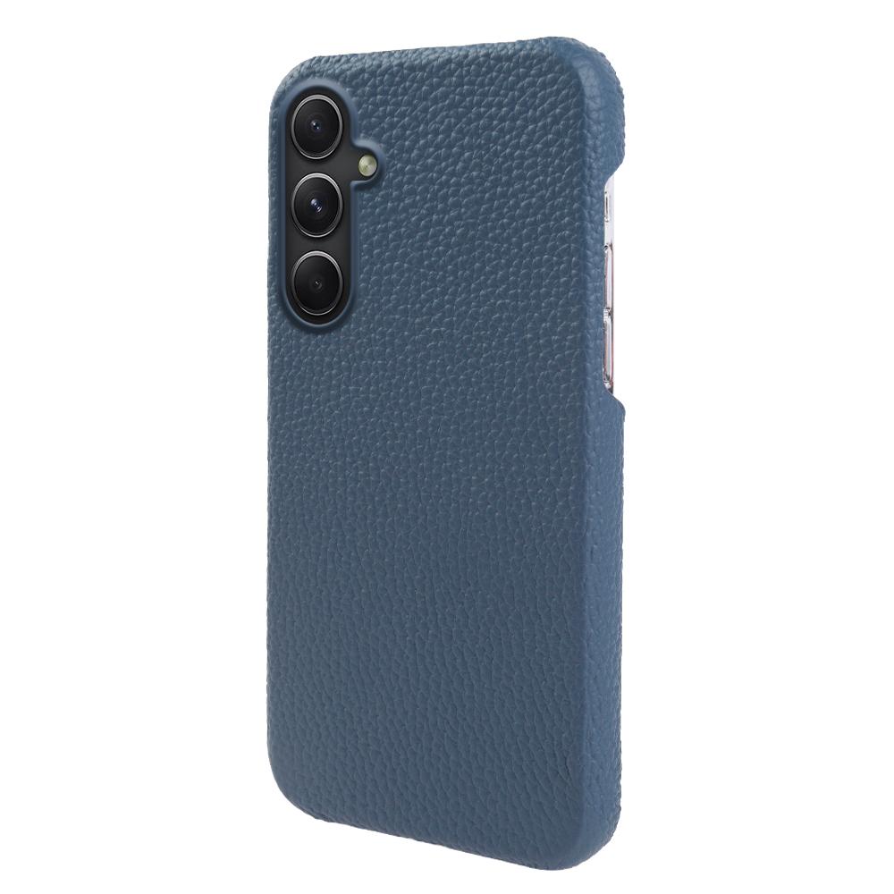 

For Samsung Galaxy A54 5G Shock-absorbing Phone Case Genuine Cow Leather Coated PC Shell Blue