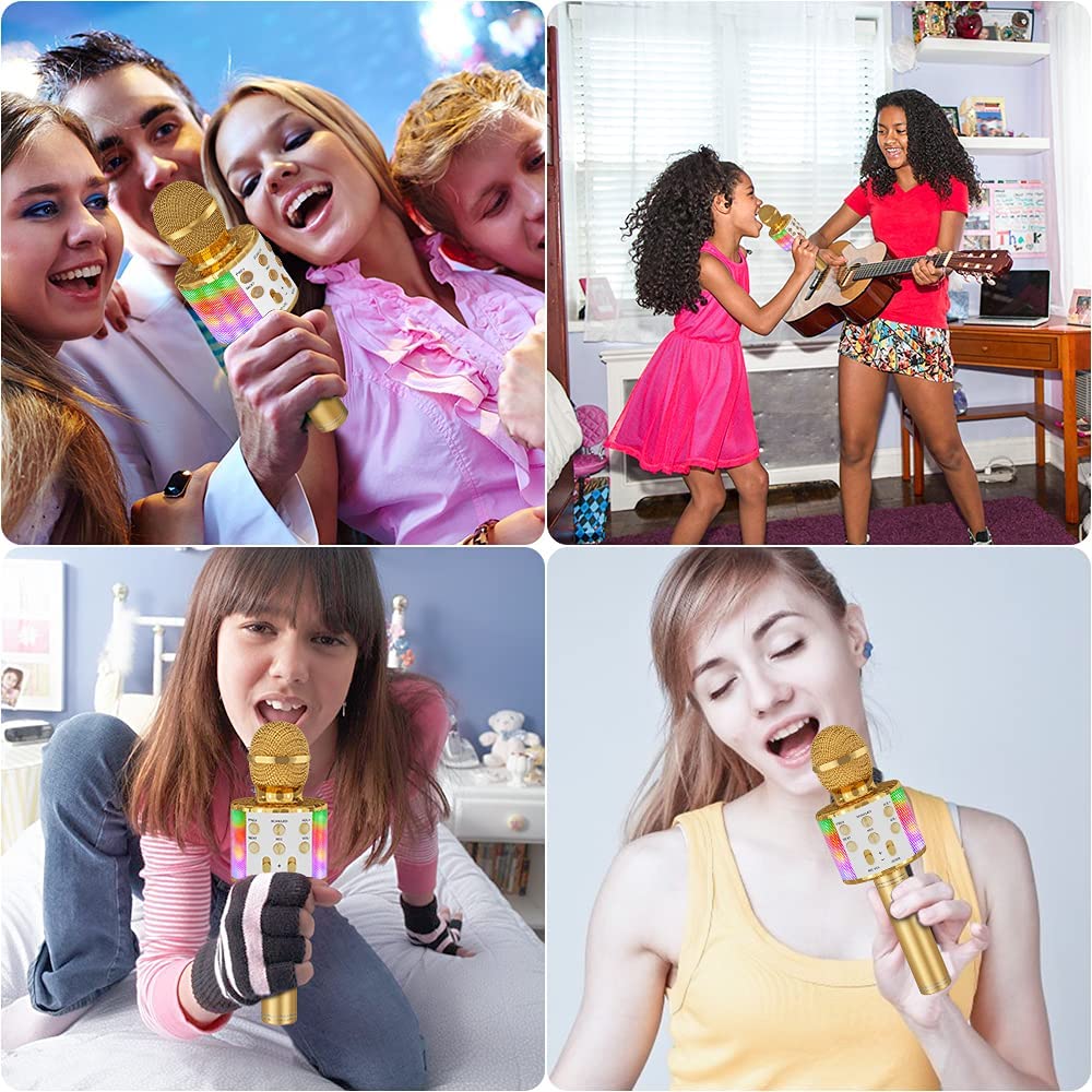 Bezdrôtový karaoke mikrofón, Detský karaoke mikrofón s LED tancujúcim svetlom, Bluetooth mikrofón pre deti dievčatá chlapcov na párty spievanie