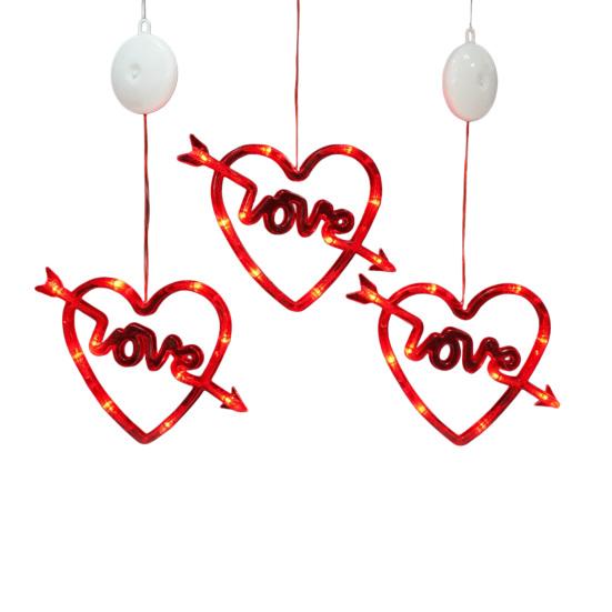 3 Bucăți Lumini Cortină Inimă cu Ventuze Lampă Portabilă Iubire Lumini Fereastră de Ziua Îndrăgostiților cu Telecomandă Iluminat Festiv Romantic