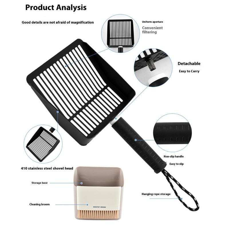 MultiPurpose Cats Litter Scoops Stainless Steel Handle for Household Cage Cleaning Litter Cleaning Tool