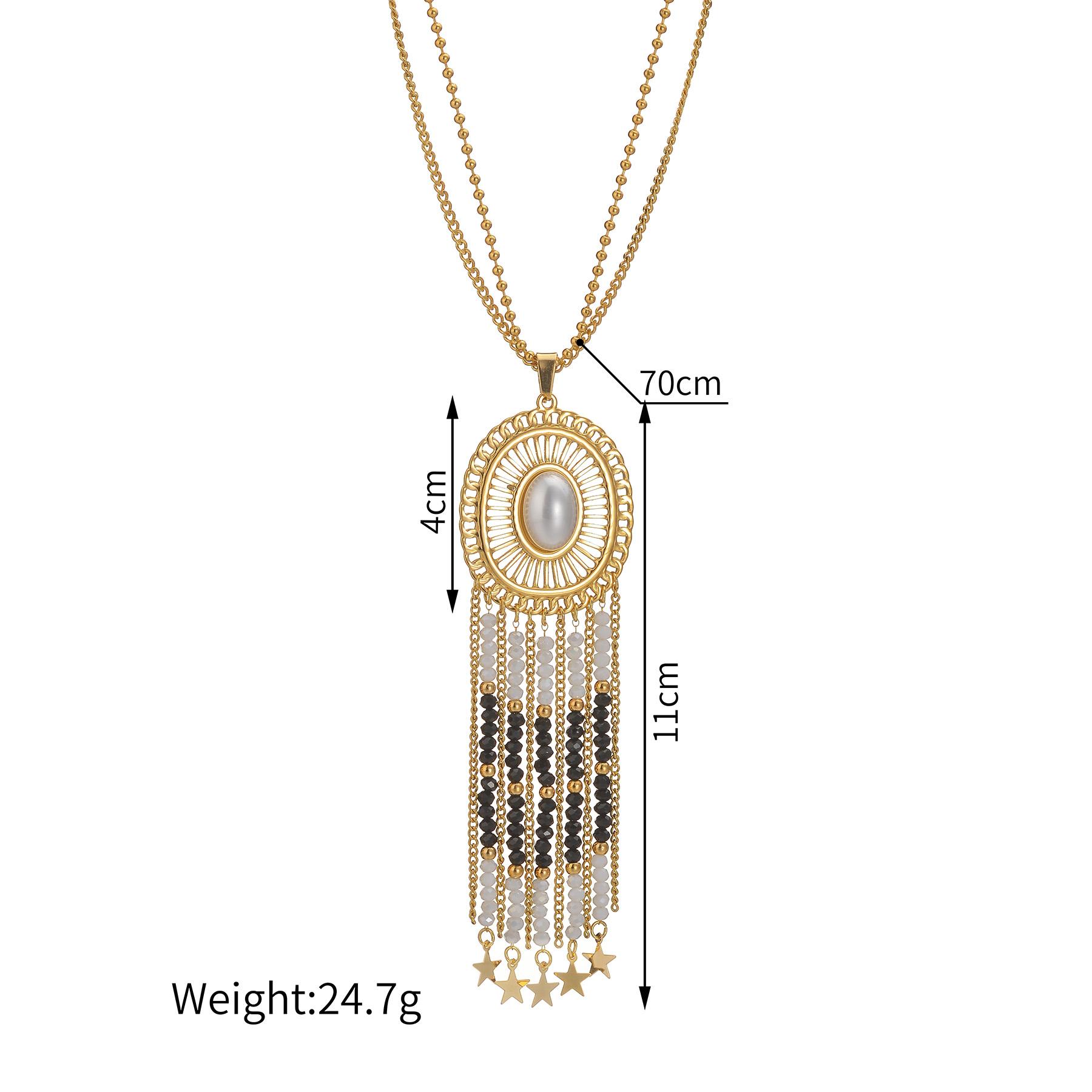 

Atoztide Bohemian Pendant Necklace for Women Stainless Steel Trendy Imitation Pearl Tassel Sweater Chain Christmas Jewelry Gift