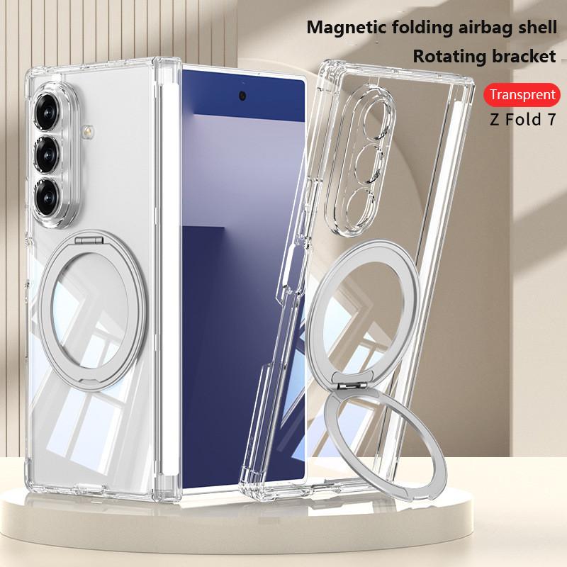 

Для Samsung Galaxy Z Fold 7 Fold7 5G Прозрачный чехол из ТПУ Вращающееся кольцо-держатель Прозрачный магнитный чехол Samsung Z Fold 7
