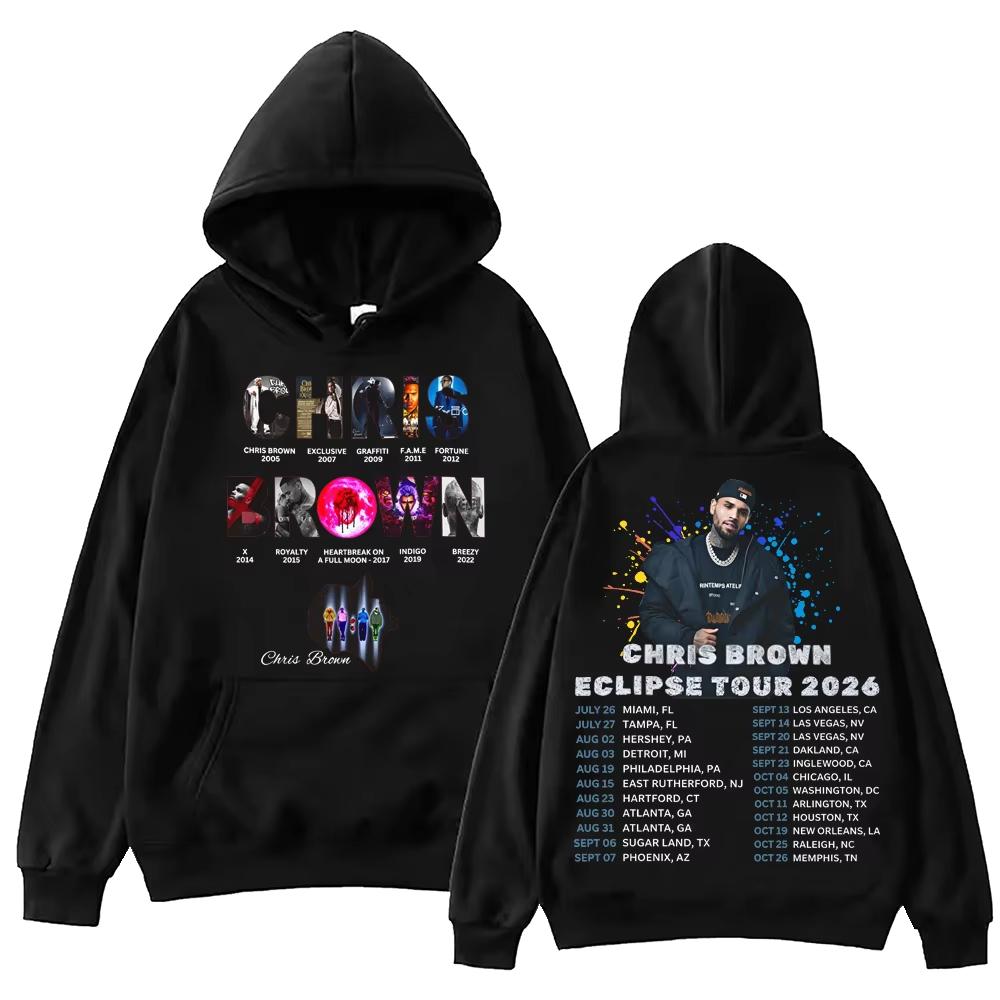 2026 Chris-Brown Eclipse Tour Hoodie Man Woman Harajuku Long Sleeve Pullover Tops Soft Cotton Sweatshirt Loose Cozy and Versatile