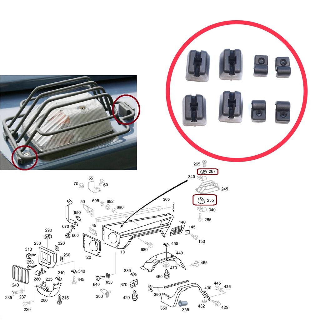 ESR558-2 Front Turn Signal Headlamp Surround Grille Bearing Fender Clamps Bracket Set for Mercedes G Class W460 W461 0009952820 0008111240