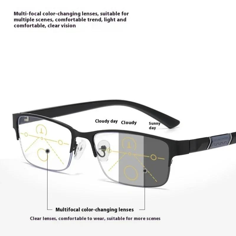 Metal Frame Far Sighted Eyeglasses With Sunshades Smart Photochromic Multifocal Reading Glasses Men Business Presbyopia Eyewear