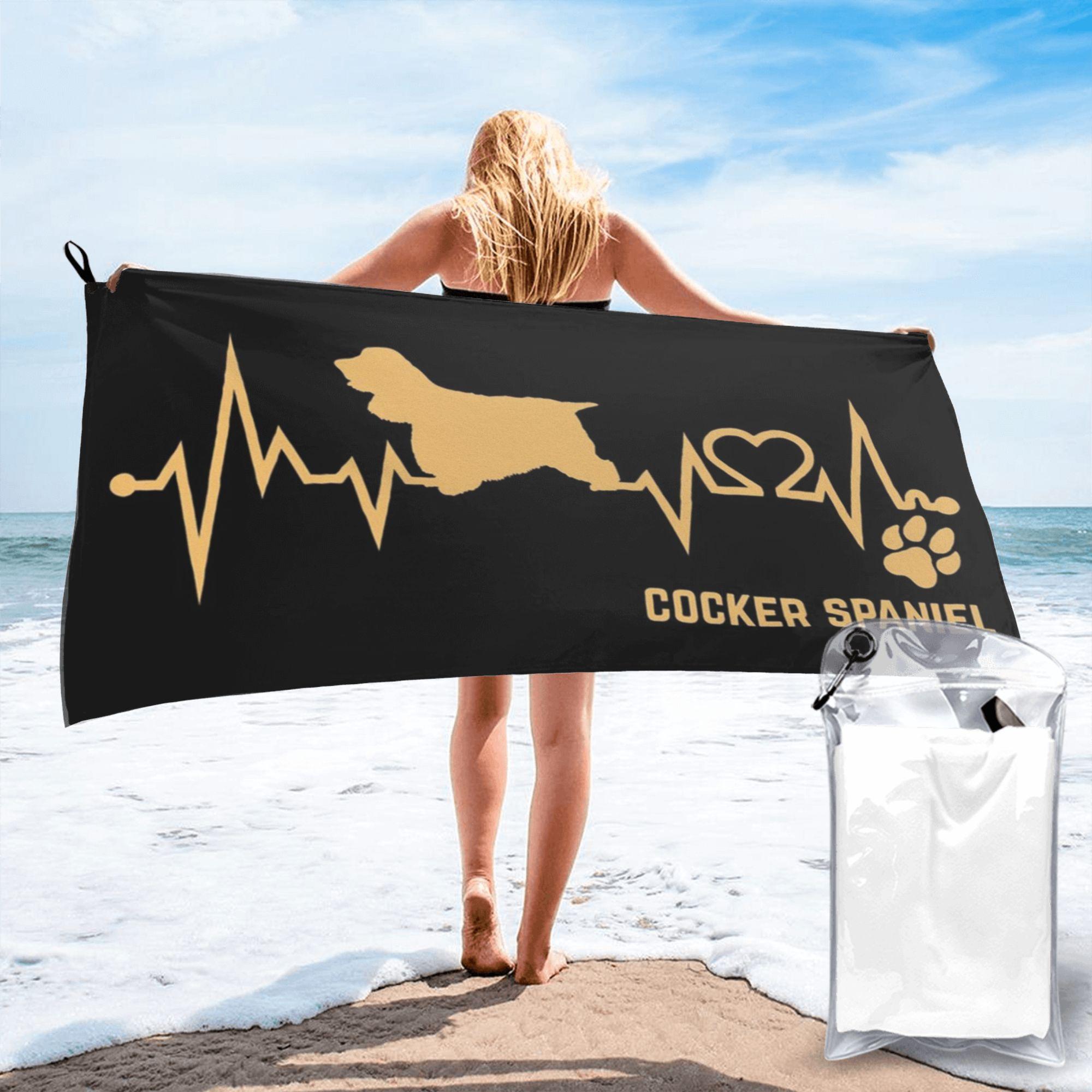 

Cocker Spaniel Dog Lover Heartbeat ECG Pulse Pet Breed Paw Beach Towel Soft Microfiber Quick Dry Absorbent Quick Towels For Bath W30*H60(CM)