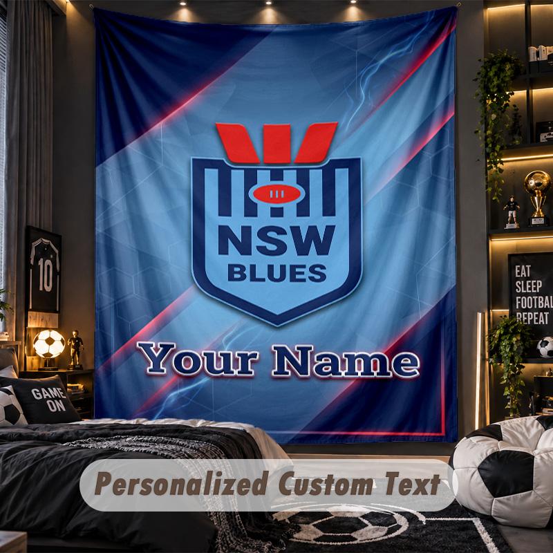 TapestryNSW Blues Logo Custom Name Text Personalized Wall Hanging Tapestry Home Wall Decor