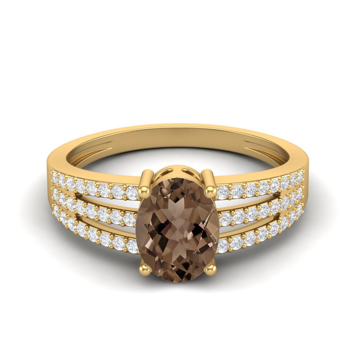 

1.79 Ctw Oval Smoky Quartz 925 Sterling Silver Gold Vermeil Split Shank Women Engagement Ring 11 жовтий