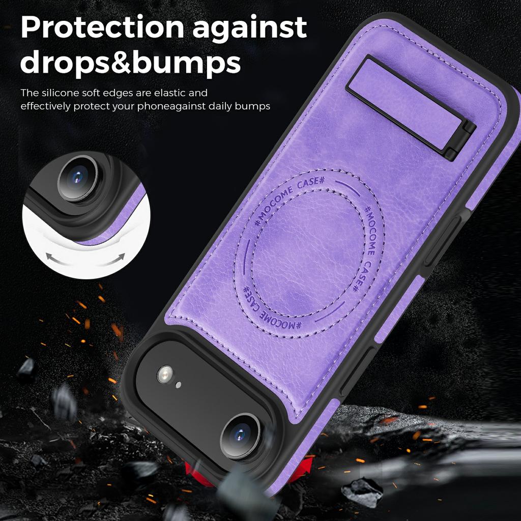 For iPhone Air Case Compatible with MagSafe Kickstand Leather Phone Back Cover