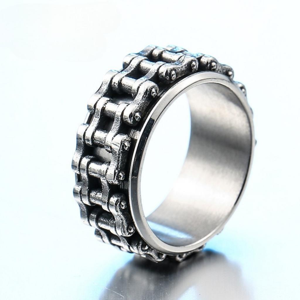 Trendy Fashion Creative Design Mechanical Chain Ring for Men's Charming Motorcycle Hip-hop Rock Party Ring Birthday Gift