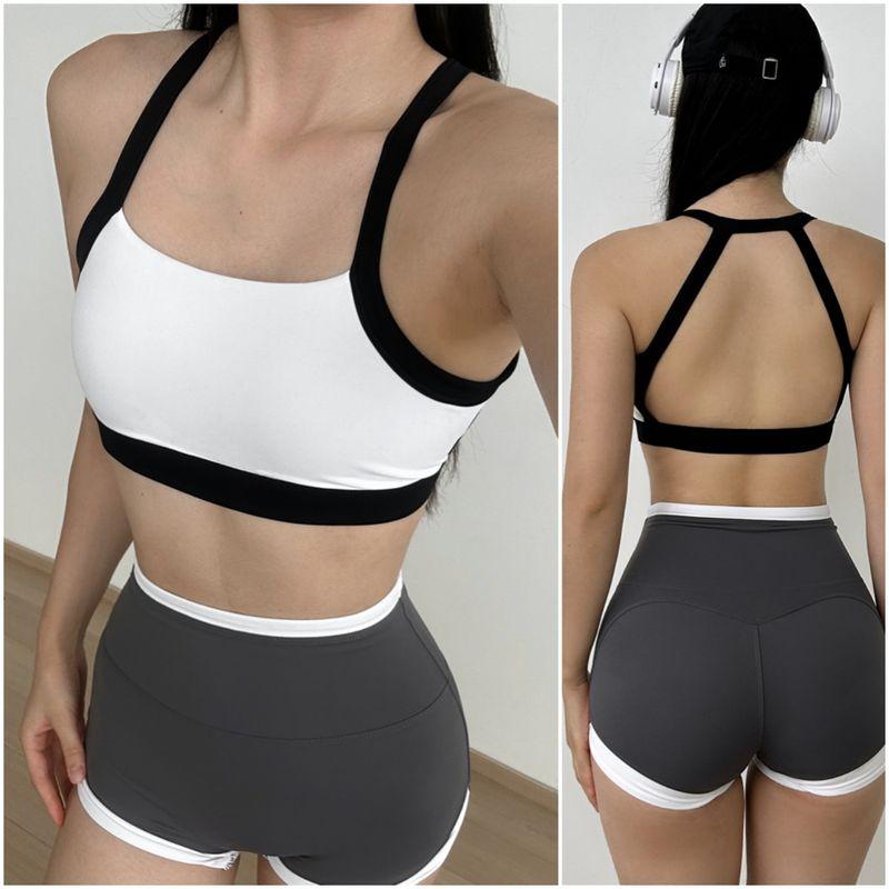 

Patchwork Spaghetti Strap Aerobics Outdoor Fitness Exercise Yoga S Panda White