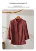 Stylish Summer Jacquard Shirt for Middle-Aged & Elderly Women - Plus Size, Nine-Sleeve, Stand-Up Collar, New Chinese Style
