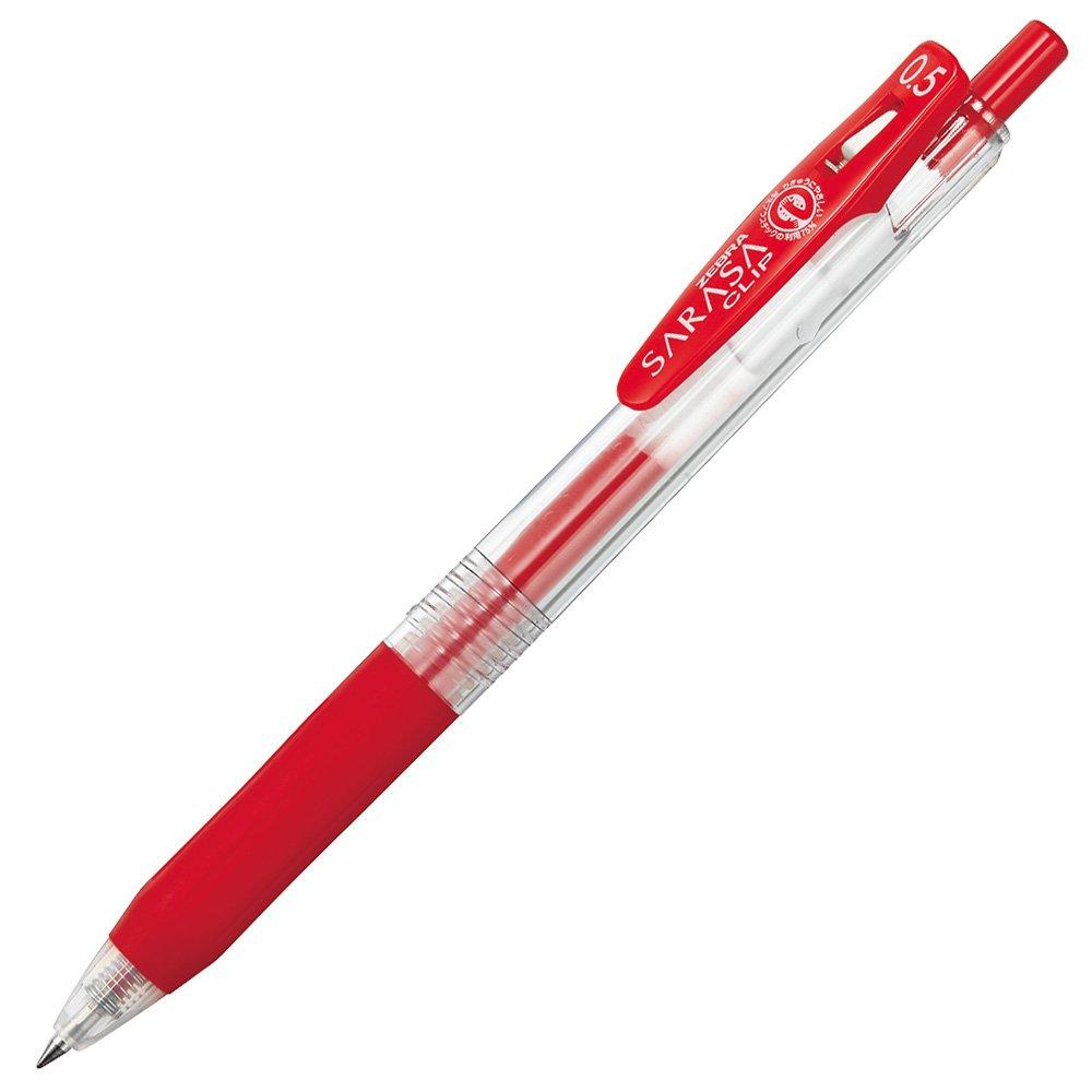 Zebra Sarasa Clip 0.5mm Red Gel Ballpoint Pen, Pack of 5 Smooth Writing, Quick-Drying Ink