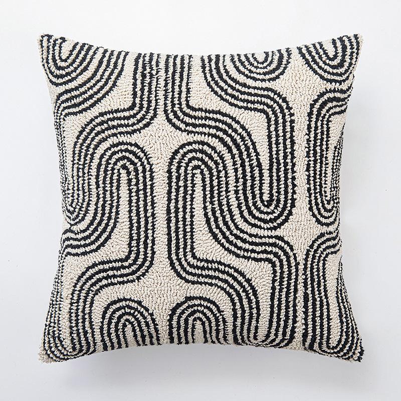 Black White Stitching Cushion Cover Abstract Geometric Line Art Pillow Cover Neutral Decoration Texture Home Sofa Bed 45X45Cm