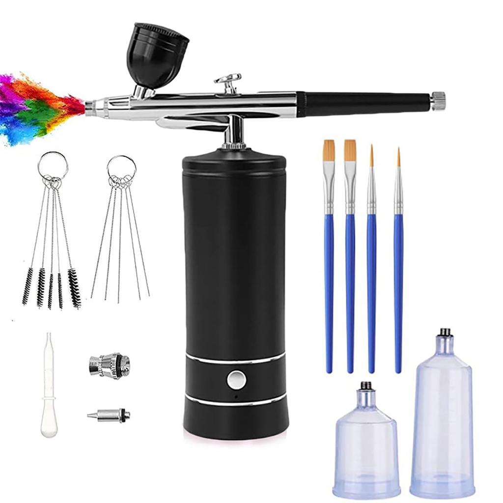Rechargeable Airbrush Compressor for Painting, Gundam Marker, USB Type-C, 0.3mm Nozzle, Airbrush Set, Rechargeable Airbrush Compressor, Black