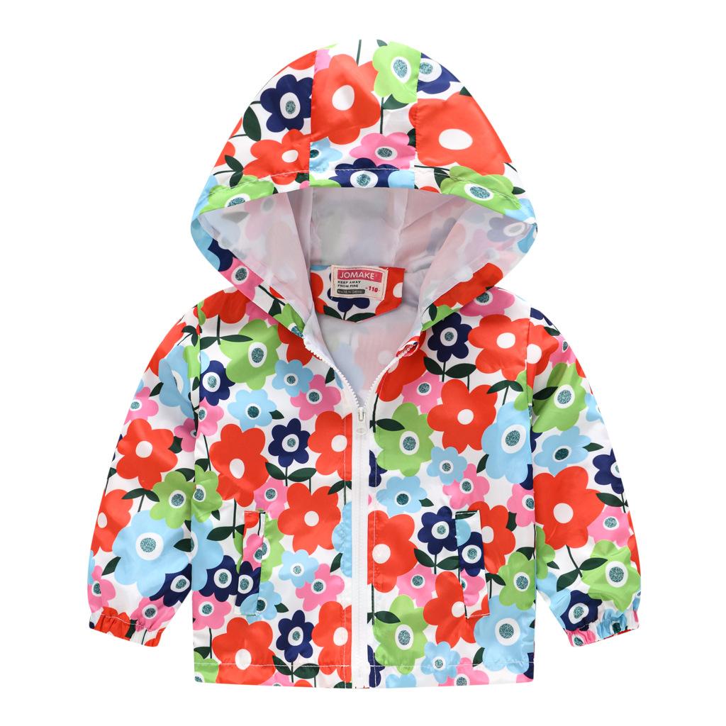Toddler Kids Cartoon Print Hooded Jacket Boys Girls Lightweight Windproof Zip Up Casual Outerwear Coat