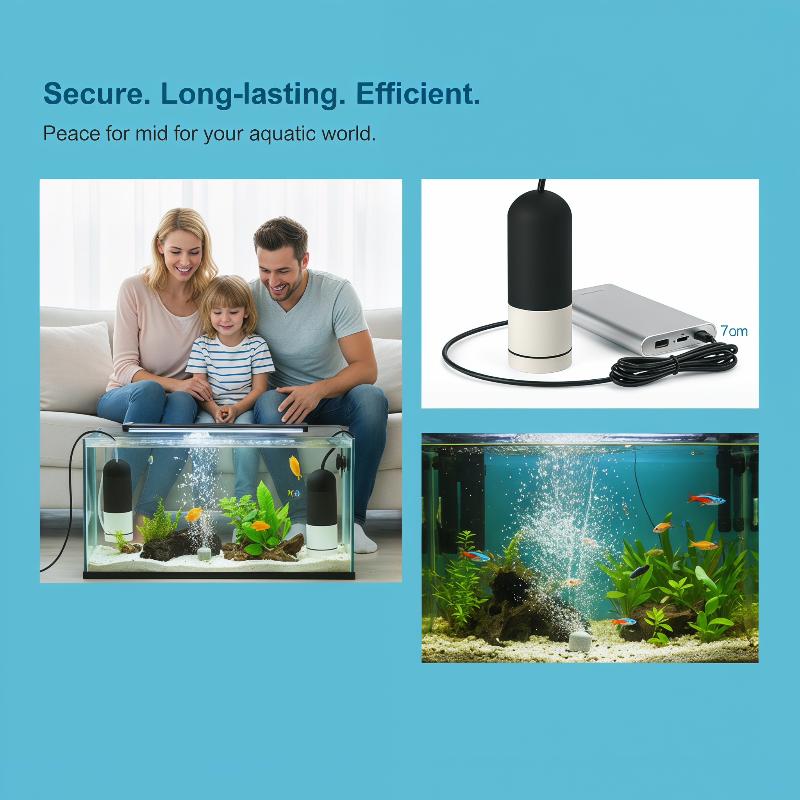 Energy Saving Fish Tank Air Pump Compact and Quiet Oxygen Pump with Durable Air Stone for Nano Aquariums