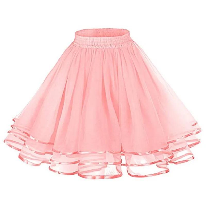 Women Petticoat Tutu Under Skirts Crinoline Three Layers Ribbon Gauze Tulle Skirt Vintage Bridal Slips Rockabilly