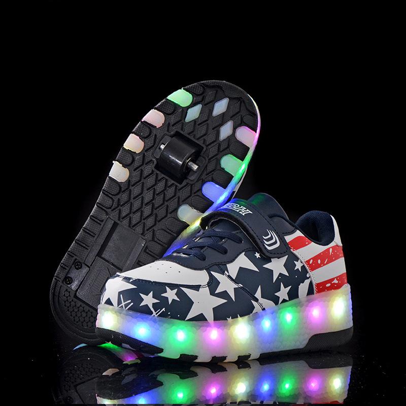 New Boys Vibrating Luminous Shoes Girls Fashion Double Wheel Runaway Shoes Children's Shoes with Wheels 2025