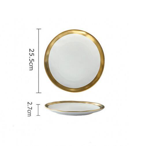 European Style Gold Side Black Plate Retro  Matte Steak Dish Dessert Tray Kitchen Dinner Plates Ceramic Dishes Bowls 1pcs