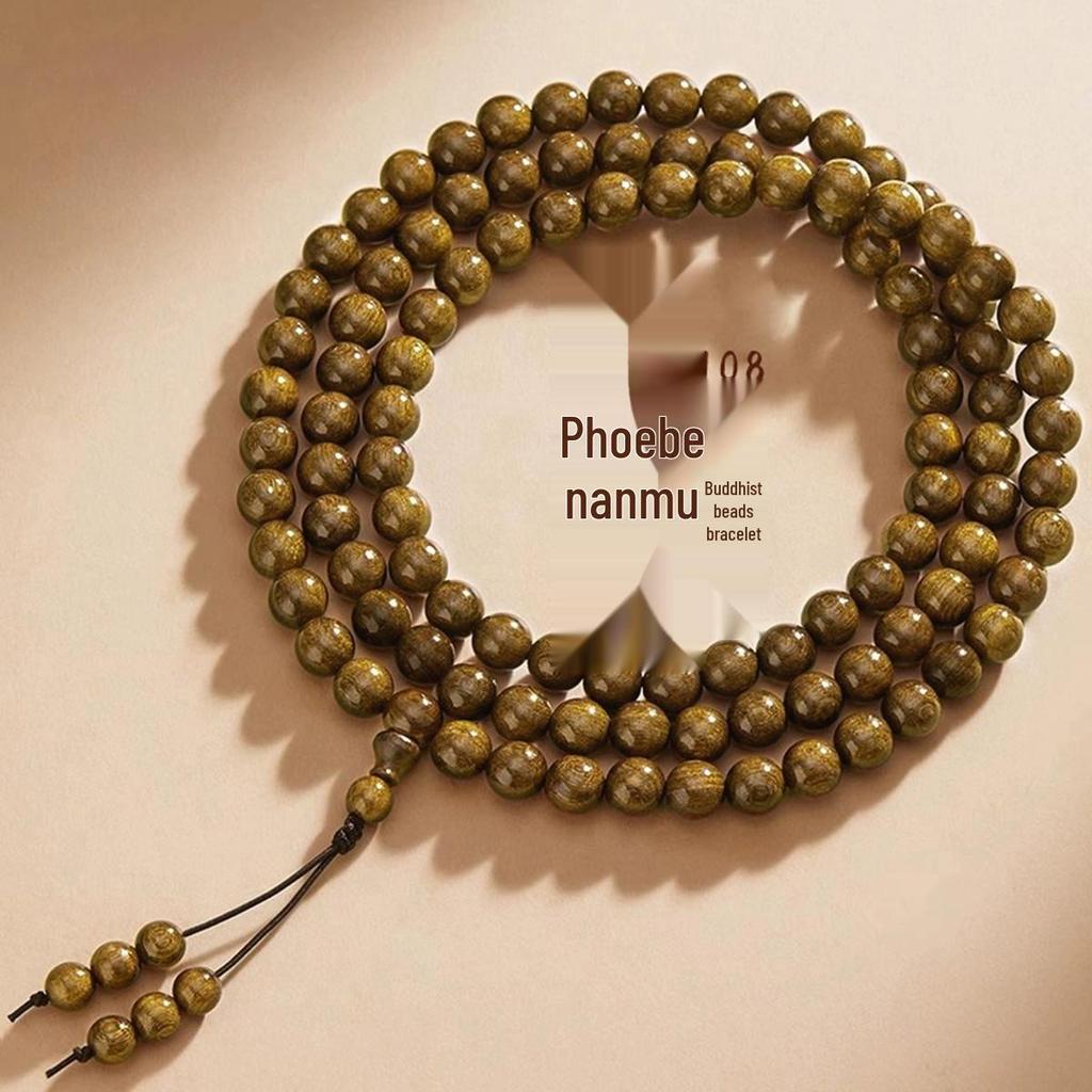 Altın Phoebe Zhennan Ahşap Bileklik - Şans İçin 108 Tesbihli Budist Mala