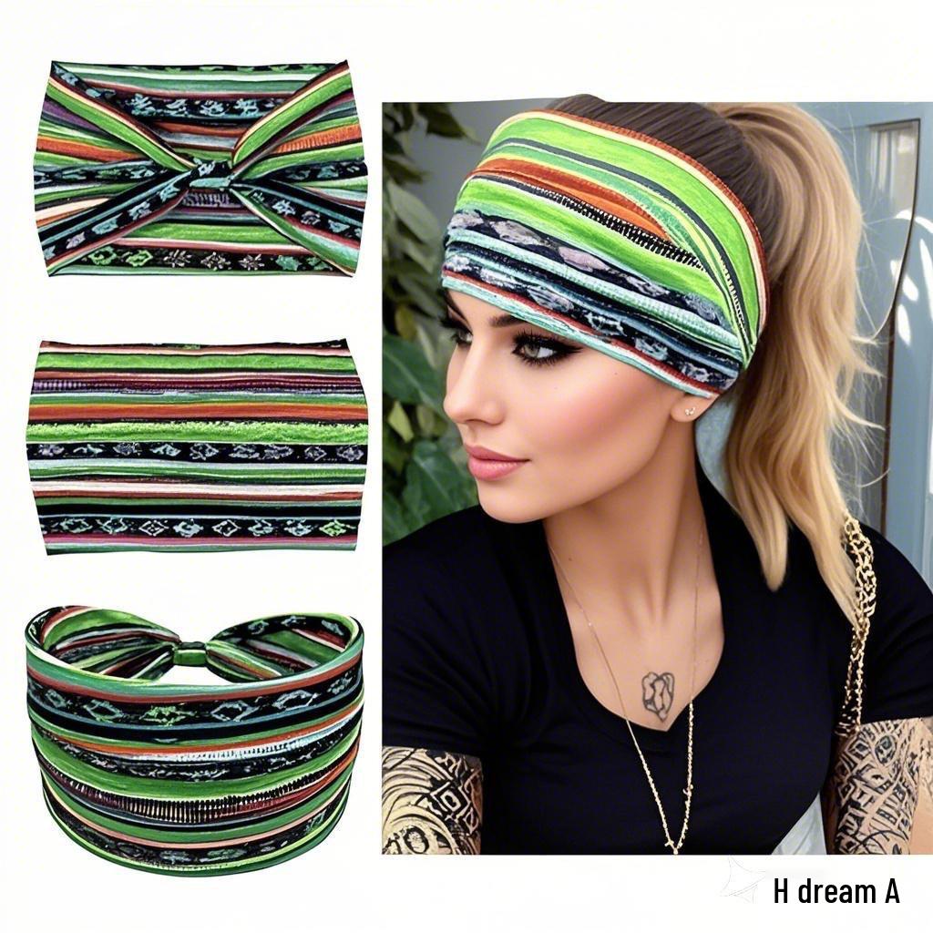 

Богемная полосатая повязка для йоги - Влаговпитывающий, эластичный хлопковый головной убор для женщин