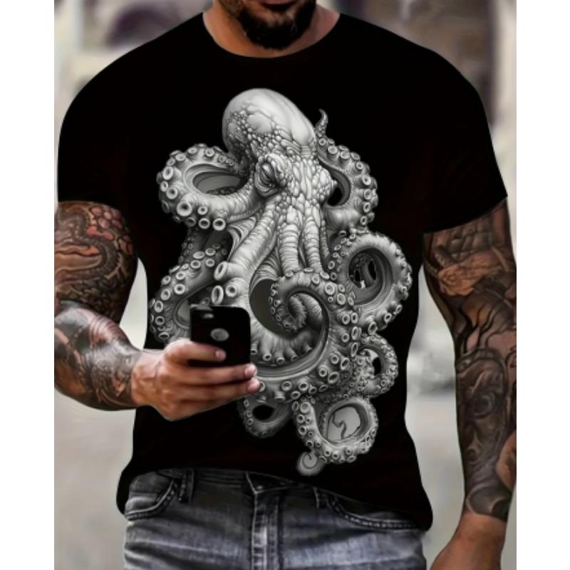 Men's Anime Print T-Shirt - Anime Character Print Crew Neck Short Sleeve Shirt, Machine Washable, Suitable for Anime Apparel and Party Outfits