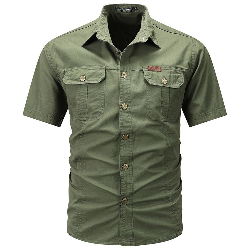 Men's New Summer Thin Short-sleeved Shirt Jacket Men's Solid Color Casual Pure Cotton Outdoor Tooling Shirt Top