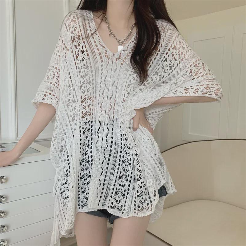 Vintage V-Neck Knitted Sweater: Summer Style Loose Pullover Cardigan for Women