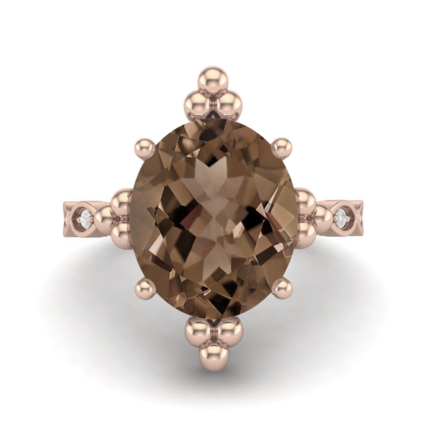 

12X10mm Oval Smoky Quartz Solitaire 925 Sterling Silver Rose Vermeil Beaded Women Engagement Ring 12 ярко-розовый