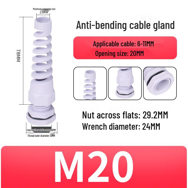 Nylon Waterproof Anti-bend Cable Gland Connector M12/16