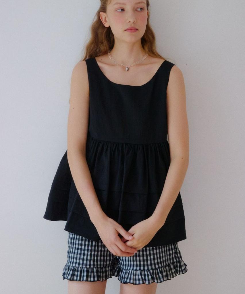 Okuka Check Frill Shorts - Black