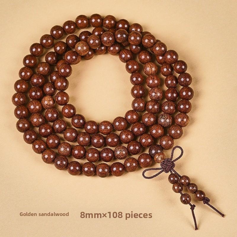 Goldenes Seiden-Sandelholz Armband 2.0 Altes Material Holz Buddha Perlen Armband für Männer und Frauen Paarschmuck Sandelholz Rosenkranz Kultureller Spielschmuck