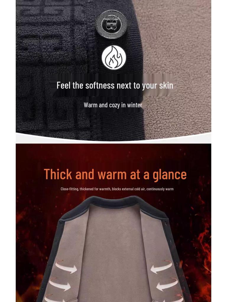 Men's Fleece-Lined Winter Coat: Warm, Thick, Cotton-Padded Jacket for Middle-Aged and Elderly