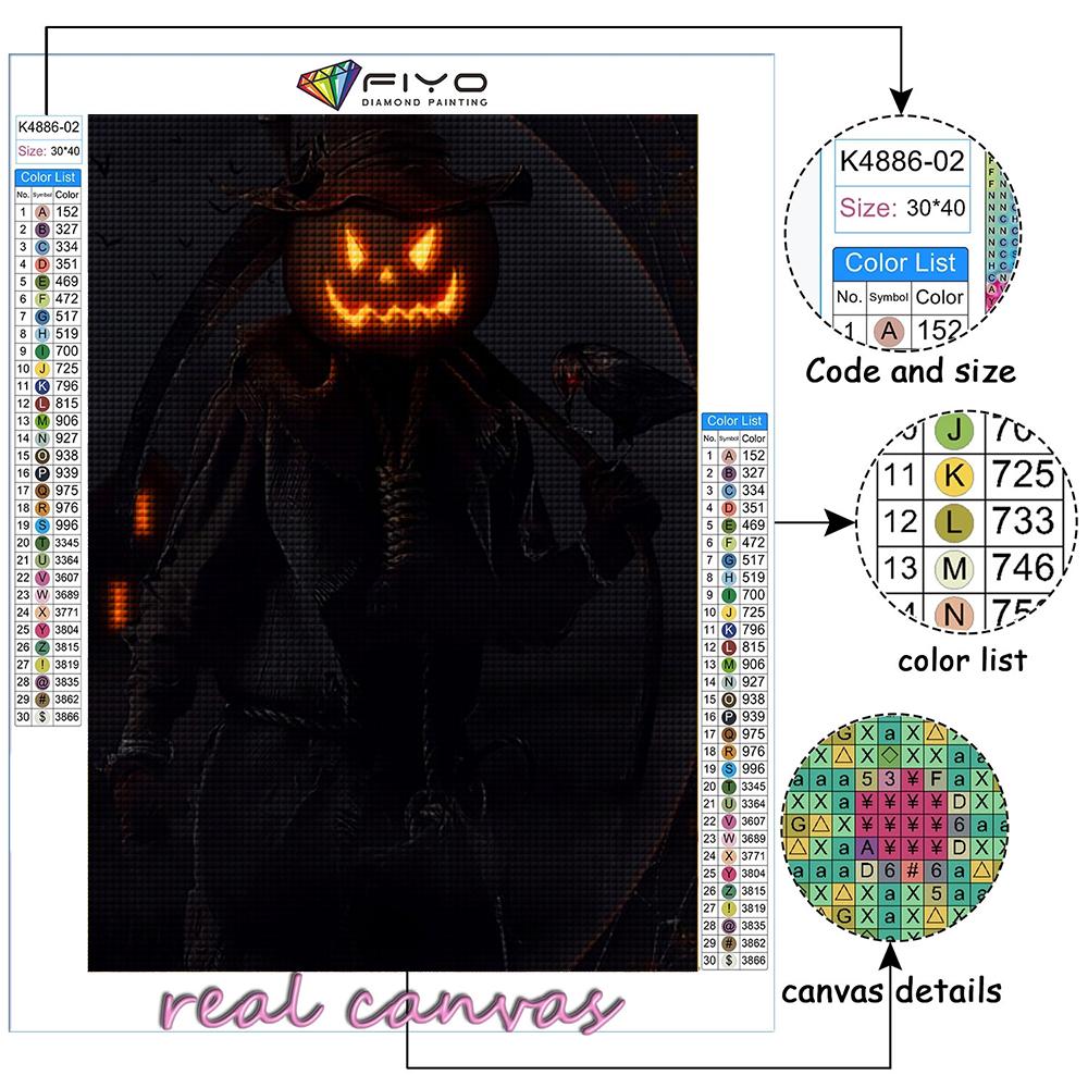 Popular 5D Diy Cross Stitch Halloween Scary Pumpkin Head Man Painting Full Drill Cross-Stitch Crafts Kit Wall Sticker Home Decor