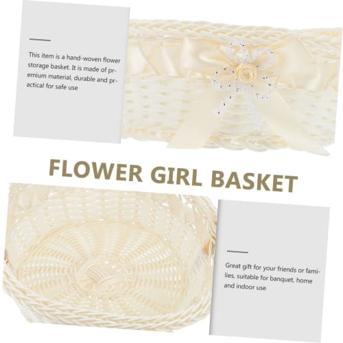 OUNONA Flower Basket, Vegetable Basket, Bread Basket, Mini Laundry Basket with Rhinestone Flowers, Wedding Flower Girl, Rattan, Romantic Flower Basket
