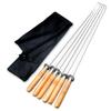 Wooden Handle Grilled Skewers Stainless Steel Barbecue Skewers Lamb Forks Needles With Cloth Bags Essential Barbecue Accessories