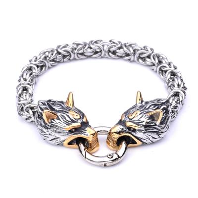 Men 'S Domineering Stainless Steel Wolf Head Bracelet Bracelet Handmade Chain Round Link Chain Bracelet