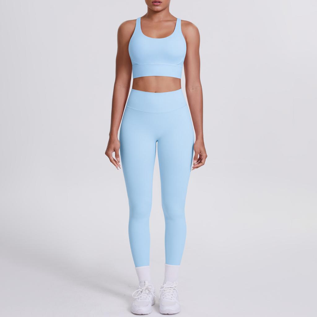 Nude Brushed Cross Back Bra, Casual Sports, Hip Lifting Pants, Fitness Yoga Suit, Two-piece Set