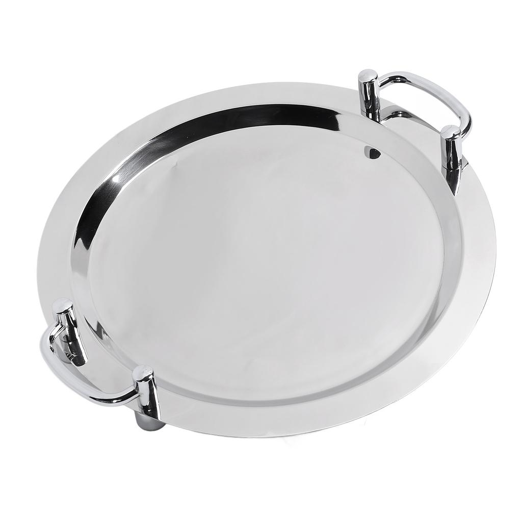 Stainless Steel Buffet Plate Bright Mirror Finish Serving Tray with Handle for Hotel Restaurant Banquet Circular