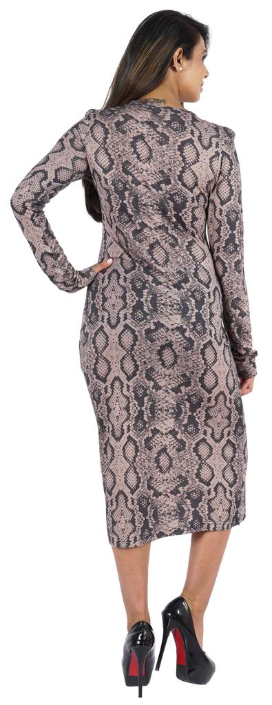 Bimba Printed Long Bodycon Dress With Pockets For Women Full Sleeves Dress Midi