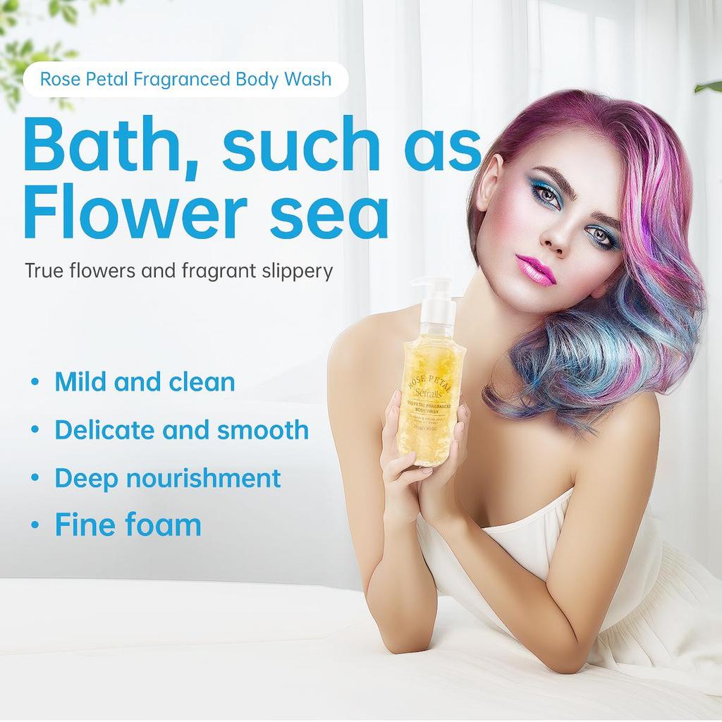 Bagnoschiuma Profumo di Petali di Rosa 225g, Pulizia profonda, idratante e idratante, contenente petali di rosa autentici