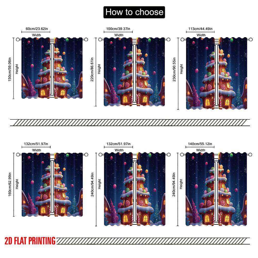 2 Stück, 2D-Flachdruck Vorhänge Rollos Weihnachtsbaum Haus (3) Polyester gewebt (ohne Stange) Außendekorationen Verwendung für