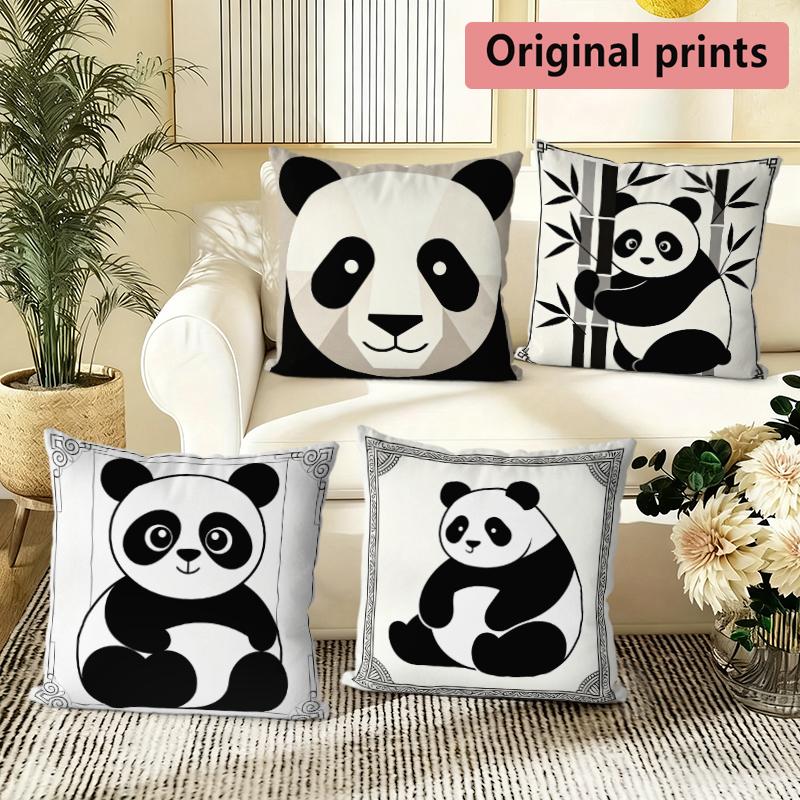 Cute Panda Print Square Throw Pillow Cases Pattern Cushion Cover Suitable For Sofa Bedroom Car Pillow Cover